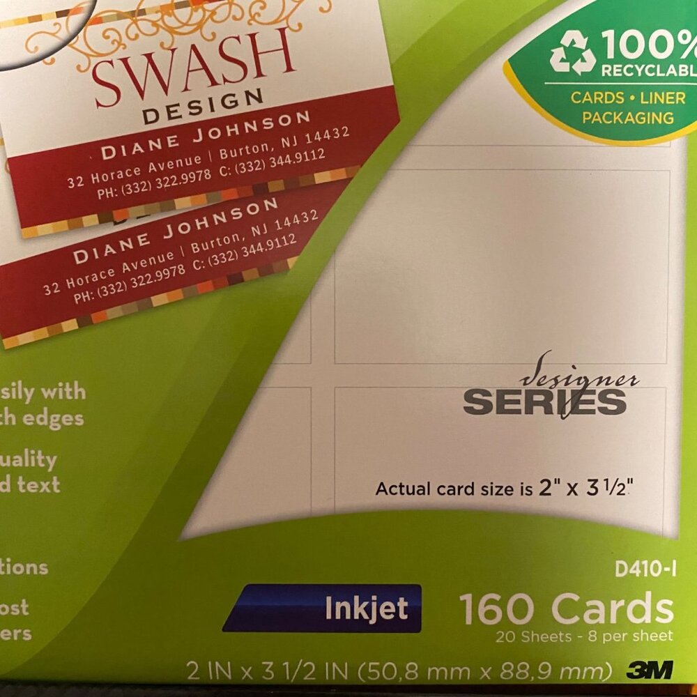 4 X 3M Print-To-Edge White Business Cards Smooth Edges Inkjet 160 Cards D410-I - Picture 4 of 11